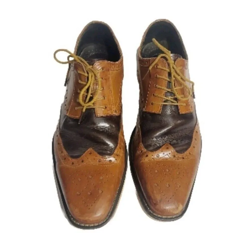 Sz 11.5 Stacy Adams Tinsley Wingtip Oxford Mens Lace Up Leather Tan 25092 DAMAGE
